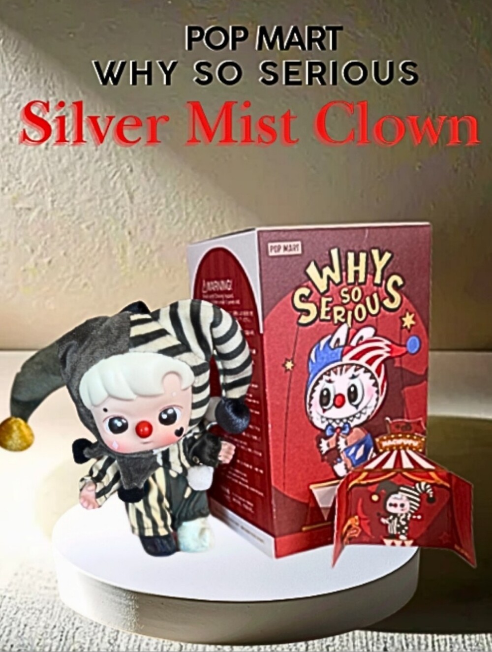 POP MART Why So Serious Silver Mist Clown Plush - Silver/Black